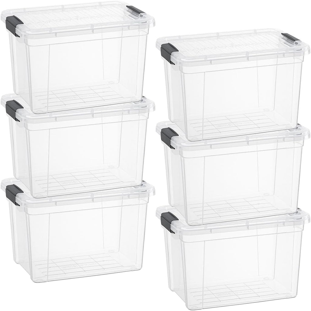 Superio Storage Bins with Lids- 6 Pack, 4.75 Qt Clear Boxes for Organizing, Stackable Plastic Containers- BPA Free, Non-Toxic, Odor Free, Organizer for Home, Office, Dorm