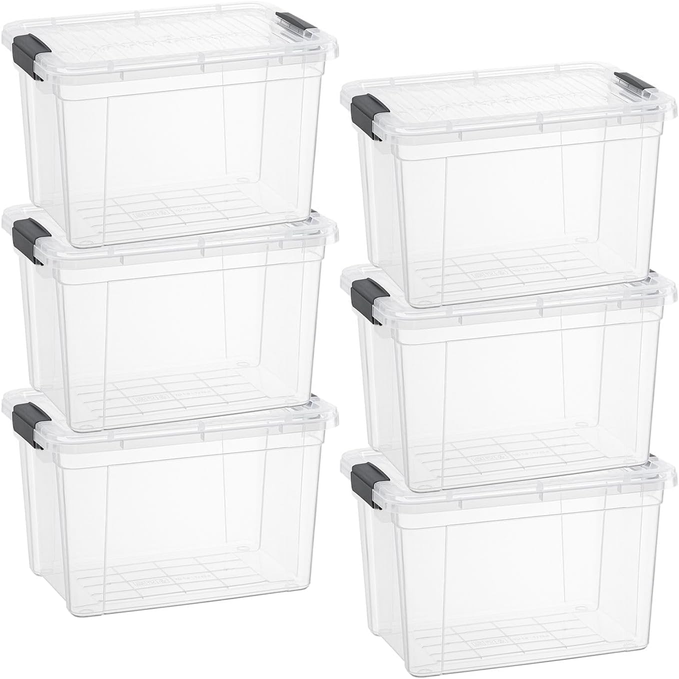 Superio Storage Bins with Lids- 6 Pack, 4.75 Qt Clear Boxes for Organizing, Stackable Plastic Containers- BPA Free, Non-Toxic, Odor Free, Organizer for Home, Office, Dorm