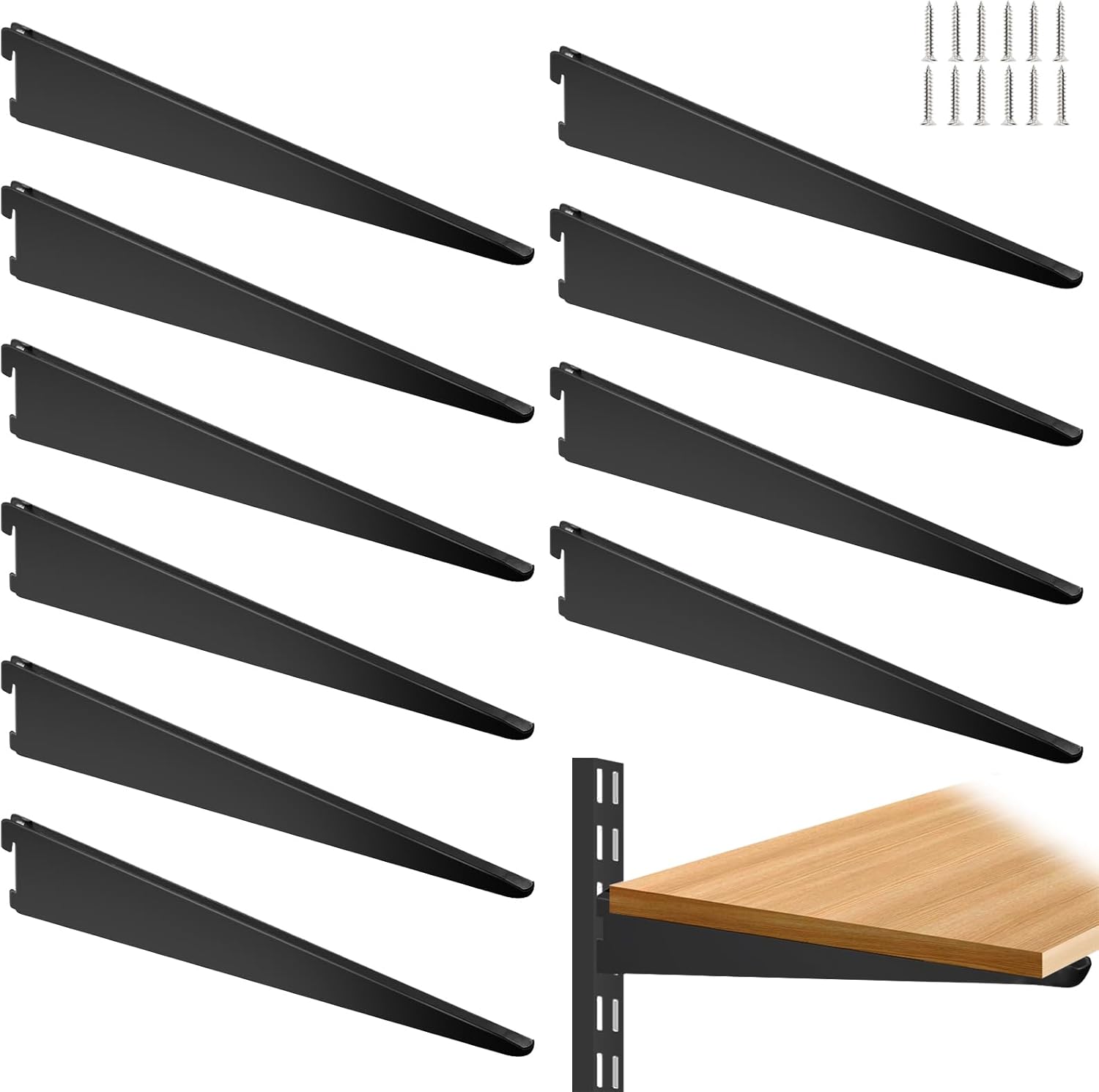 10 Pack 9‑Inch Adjustable Wire Shelf Brackets – Heavy‑Duty Double‑Track Closet & Wall Shelving System Supports（Black）