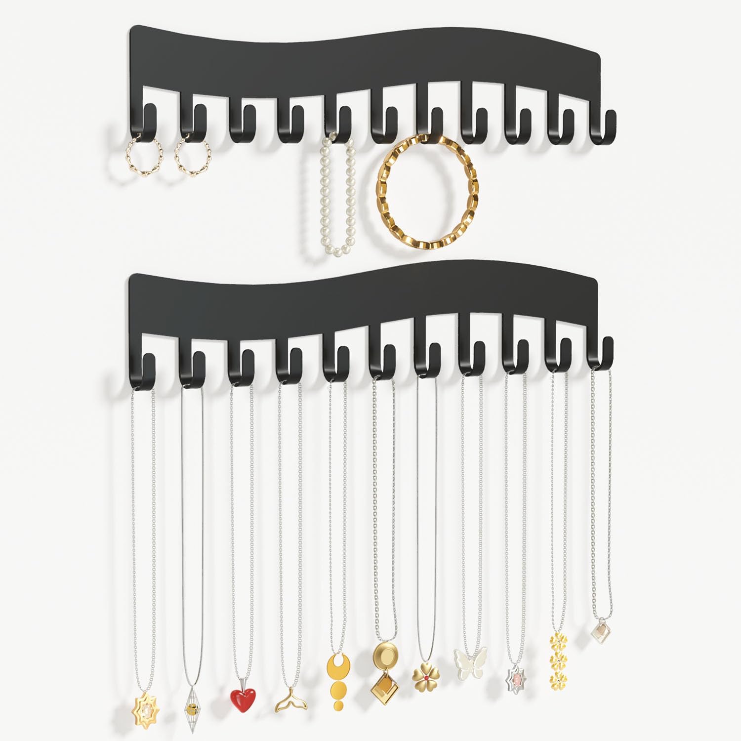 Wall Necklace Organizer Holder: Wall Mounted Jewelry Hanging Storage Necklaces Display Hanger Black