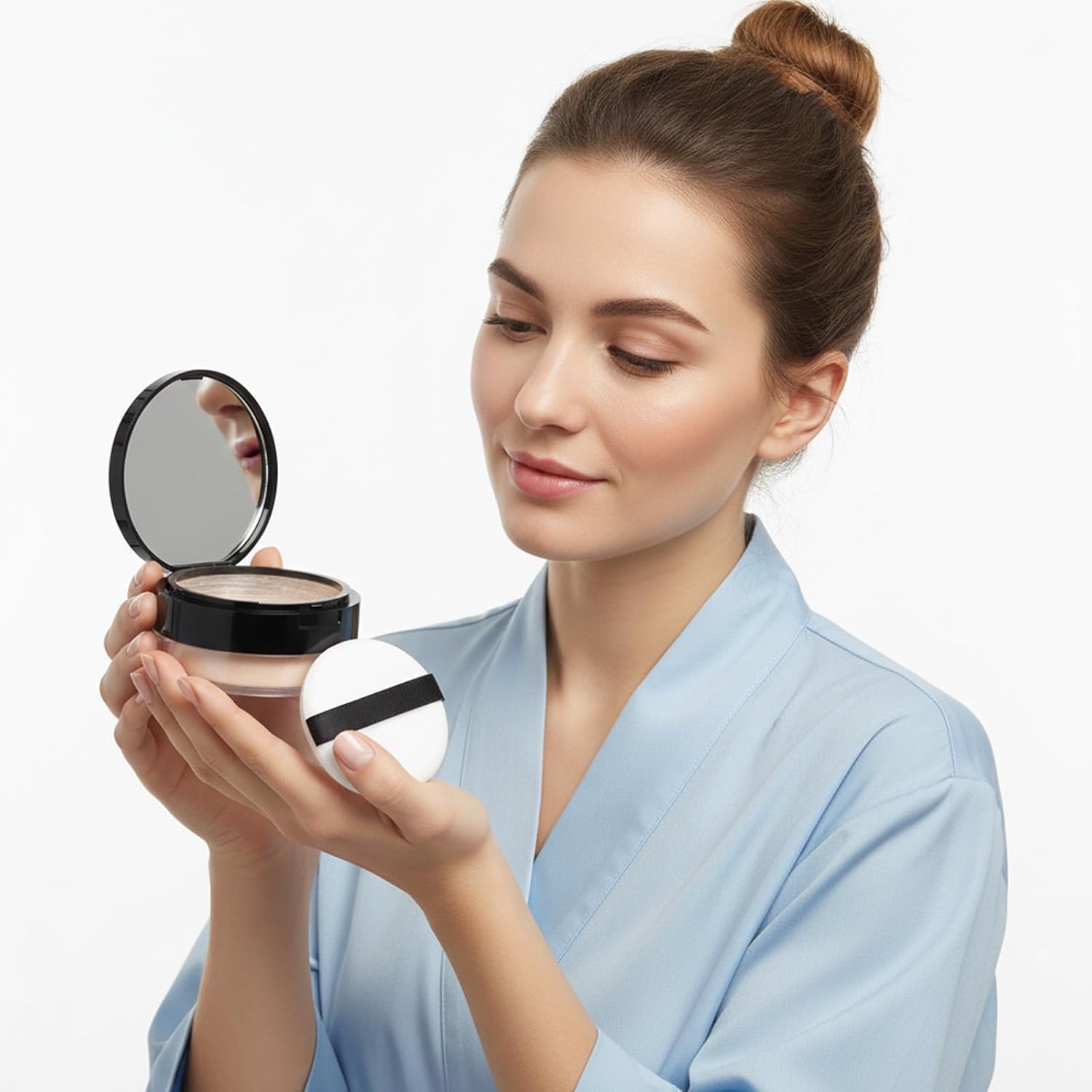 20g (0.7 oz) No Leaks Empty Reusable Plastic Loose Powder Container, Portable DIY Makeup Powder Container Compact Case Plastic Cosmetic Jars with Sponge Powders Puff Elasticated Net Sifter (Black)