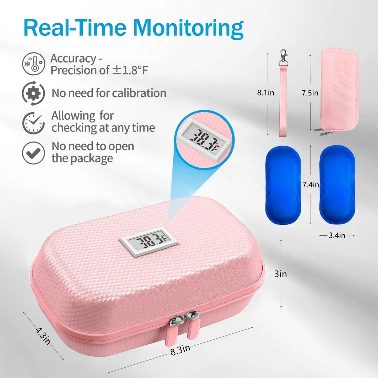 Insulin Cooler Travel Case TSA Approved, Refrigerated Medicine Travel Case with Temperature Display, Wrist Strap & 2 Reusable Ice Packs, Gift for Daily and Trip