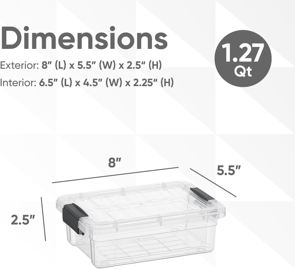Superio Clear Storage Boxes with Lids, 1.27 Quart Plastic Container Bins for Organizing, Stackable Crates, BPA Free, Non Toxic, Odor Free, Organizers for Home, Office and Dorm, 6 Pack