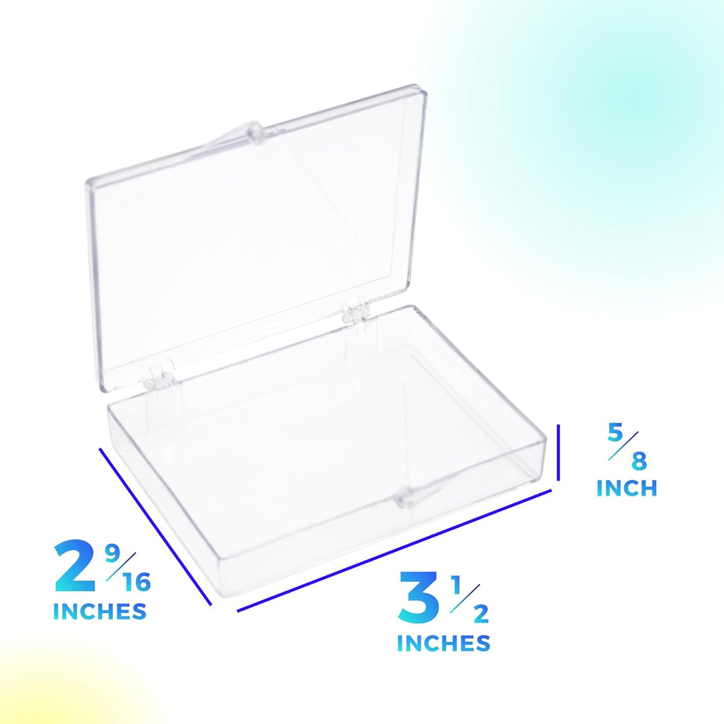 10-Pack Clear Hinged Plastic Containers, Keepsake Storage Boxes, 3 1/2" L x 2 9/16" W x 5/8" H, Made in USA, Plastic Display Case or Small Box for Storage and Organization