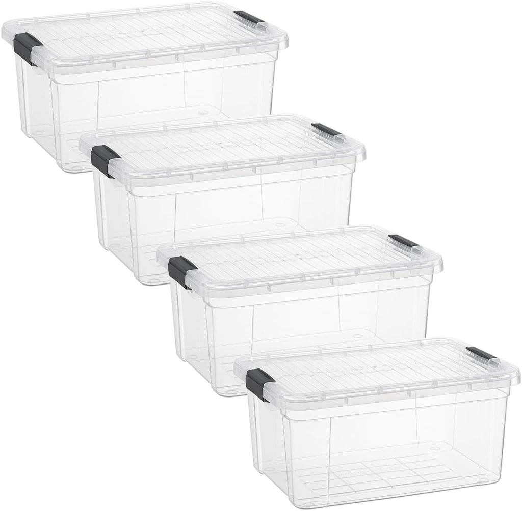 Superio Clear Storage Boxes with Lids, 11 Quart Plastic Container Bins for Organizing, Stackable Crates, BPA Free, Non Toxic, Odor Free, Organizers for Home, Office and Dorm, 4 Pack