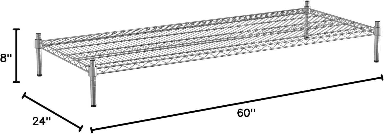 24" x 60" NSF Chrome Wire Stationary Dunnage Storage Rack with 8" Posts, Ideal for Commercial Kitchen, Home, Garage, Warehouse, Shelters
