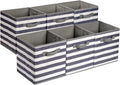 Amazon Basics Cube Organizer Storage Bins Handles, Collapsible Fabric, Pack of 6, 13"x13"x13", White/ Light Grey Stripe