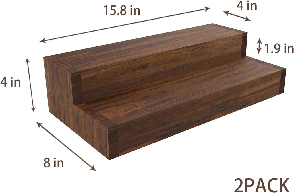 tongmo 2 pack Liquor Bottle Stand - 2 Tier Liquor Bar Bottle Display Shelf, Holds 16Bottles, Real Wood, Easy to Clean, No Installation Required - 15.8 Inch each (Dark Walnut)