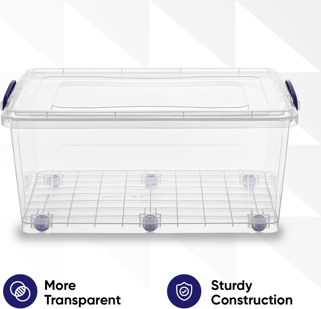 Superio Storage Bins with Lids- Clear Boxes for Organizing, Stackable Plastic Containers- BPA Free, Non-Toxic, Odor Free, Organizer for Home, Office, Dorm (6 Pack, 32 Qt (Wheeled))