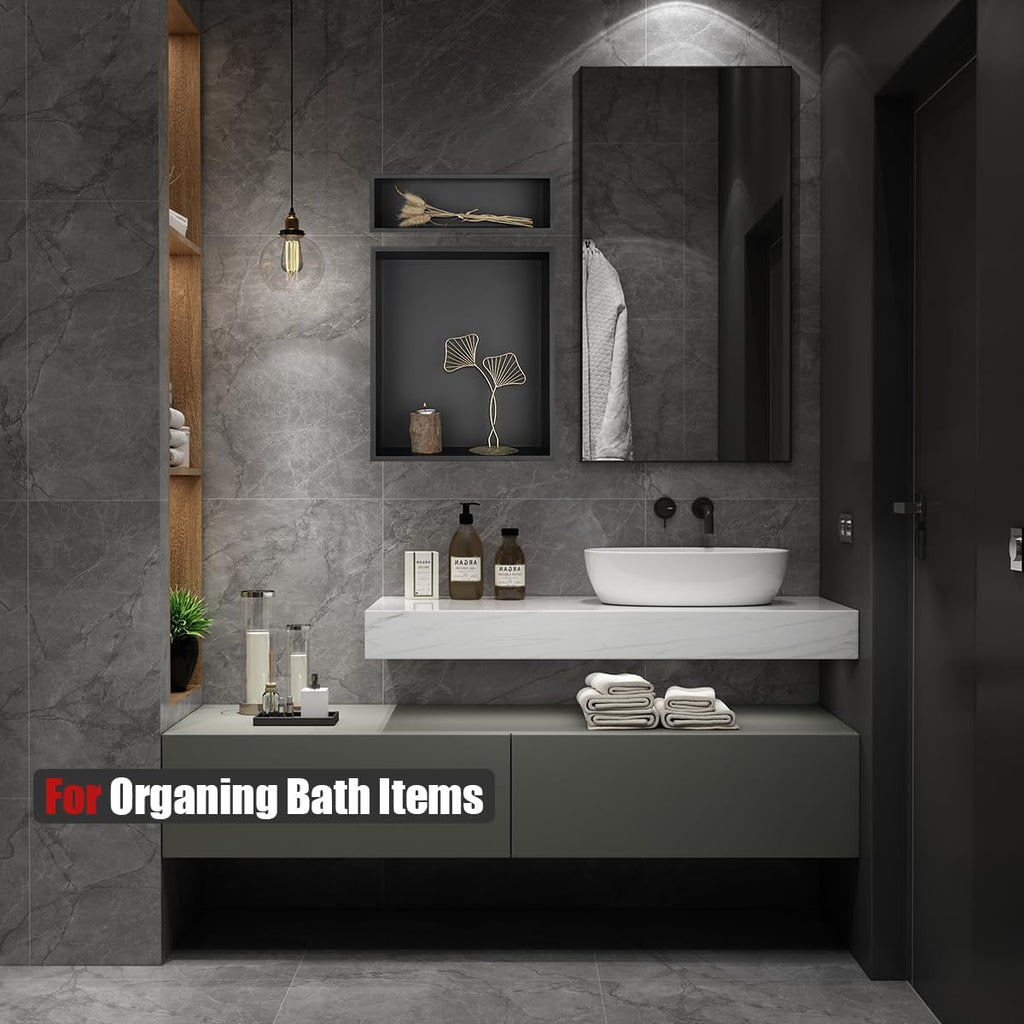 JQK Shower Niche No Tile Need, 12"×14" Matte Black Bathroom Insert Shelf, 304 Stainless Steel Recessed Shower Caddy Organizer Storage, SNL1214-PB