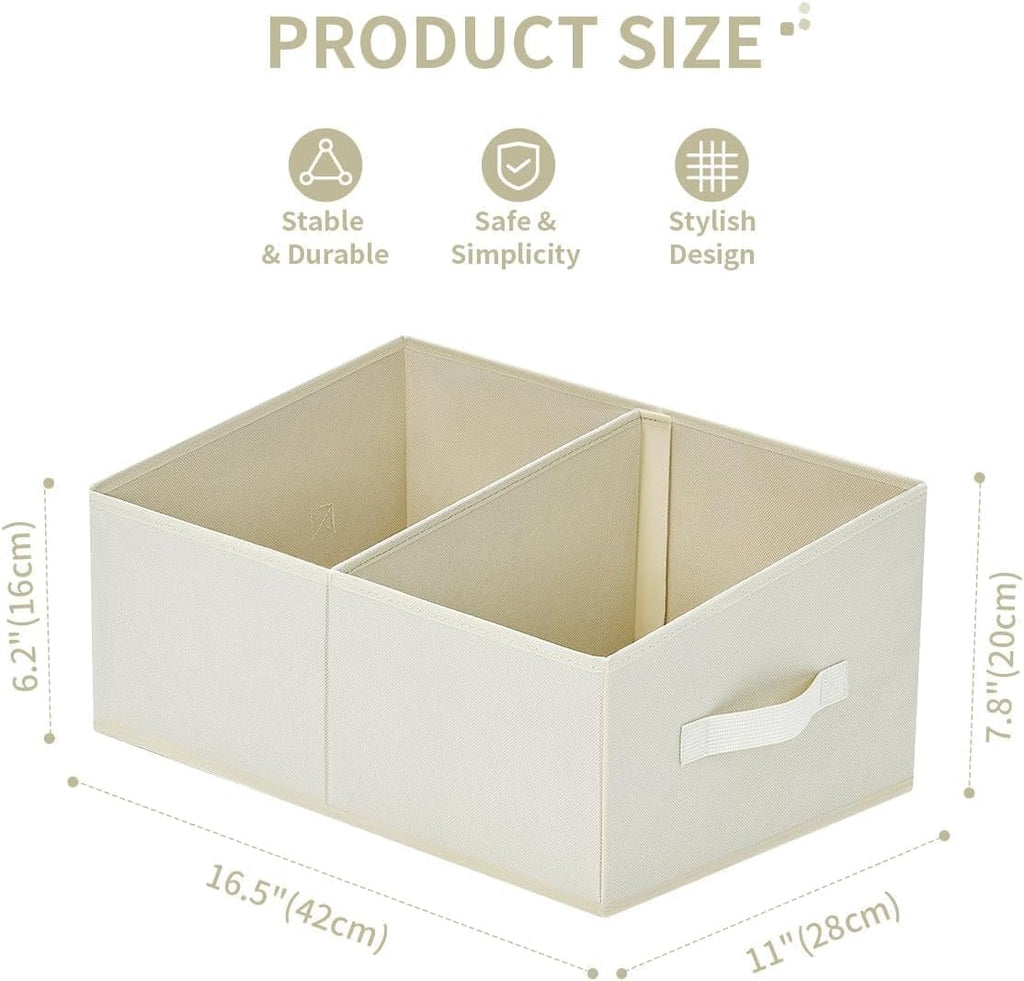 DIMJ Closet Storage Bins, 5 Pack Storage Baskets for Shelves, Foldable Closet Organizer with Handle, Linen Closet Organizers and Storage for Clothes, Toys, Towel, Books (Beige)