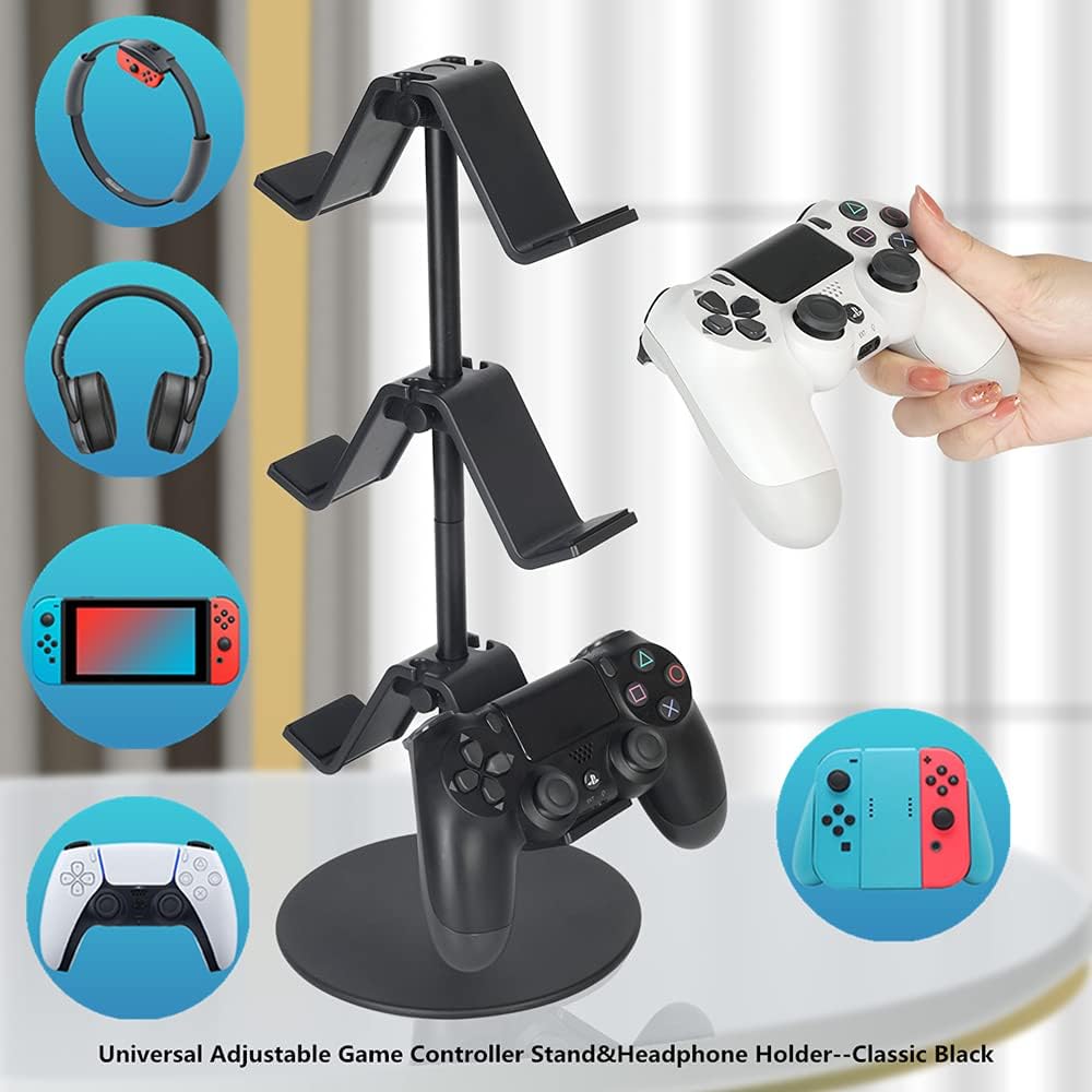 Controller Stand 3 Tier,Headphone Holder, Multi Adjustable Game Controller Headset Hanger for All Universal Gaming PC Accessories, Xbox PS4 PS5 Nintendo Switch(Smart Black)