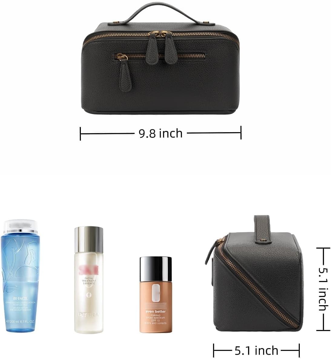 Travel Makeup Bag Large Capacity Cosmetic Bags for Women Waterproof Make up Organizer Toiletry Bag Open Flat Portable with Divider with Handle Pouch (Black, 3L)