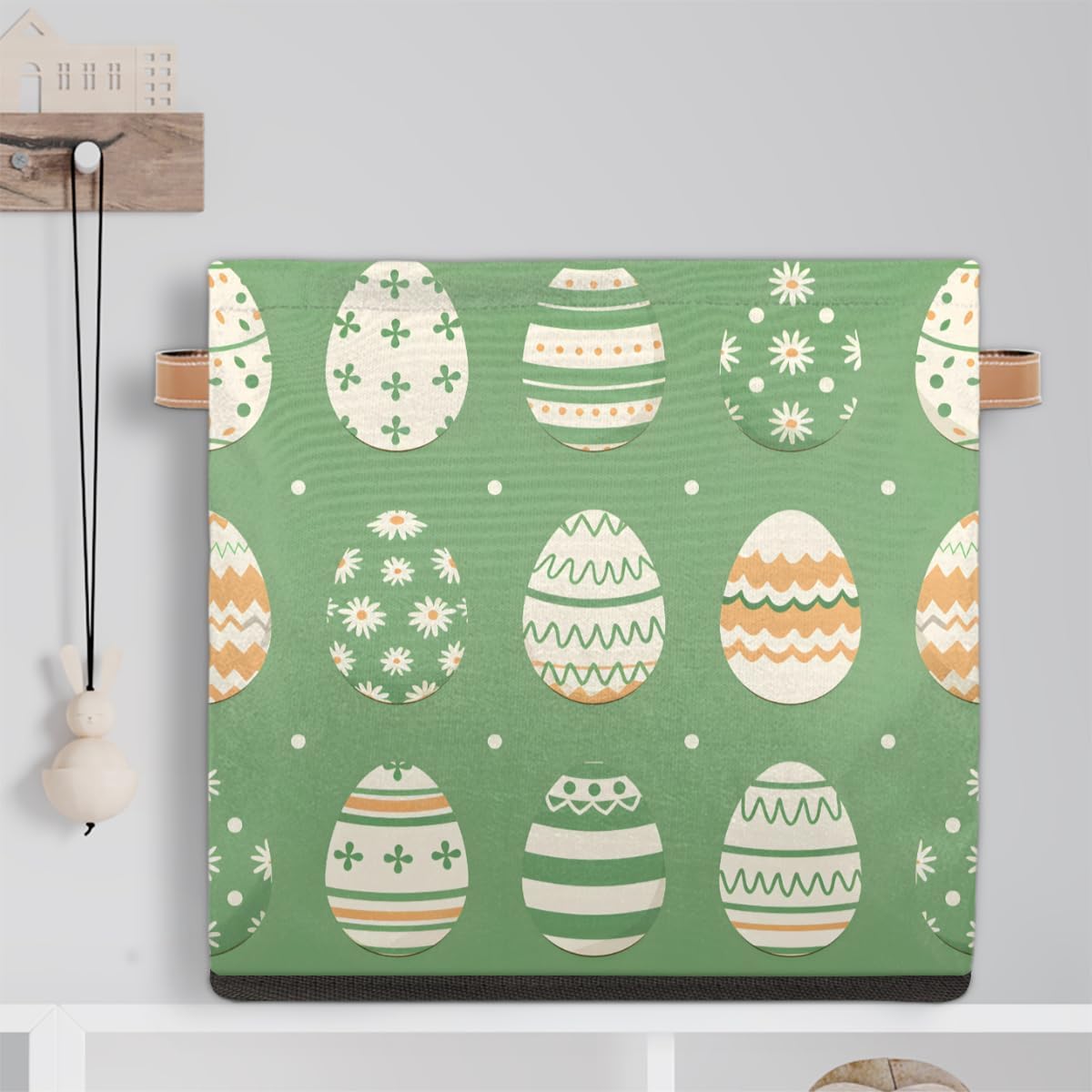 TropicalLife 13x13x13 Inch Large Fabric Storage Cube Easter Sage Green Foldable Storage Bin with Handles Organizer Boxes Cube Basket for Shelves Organizing Closet