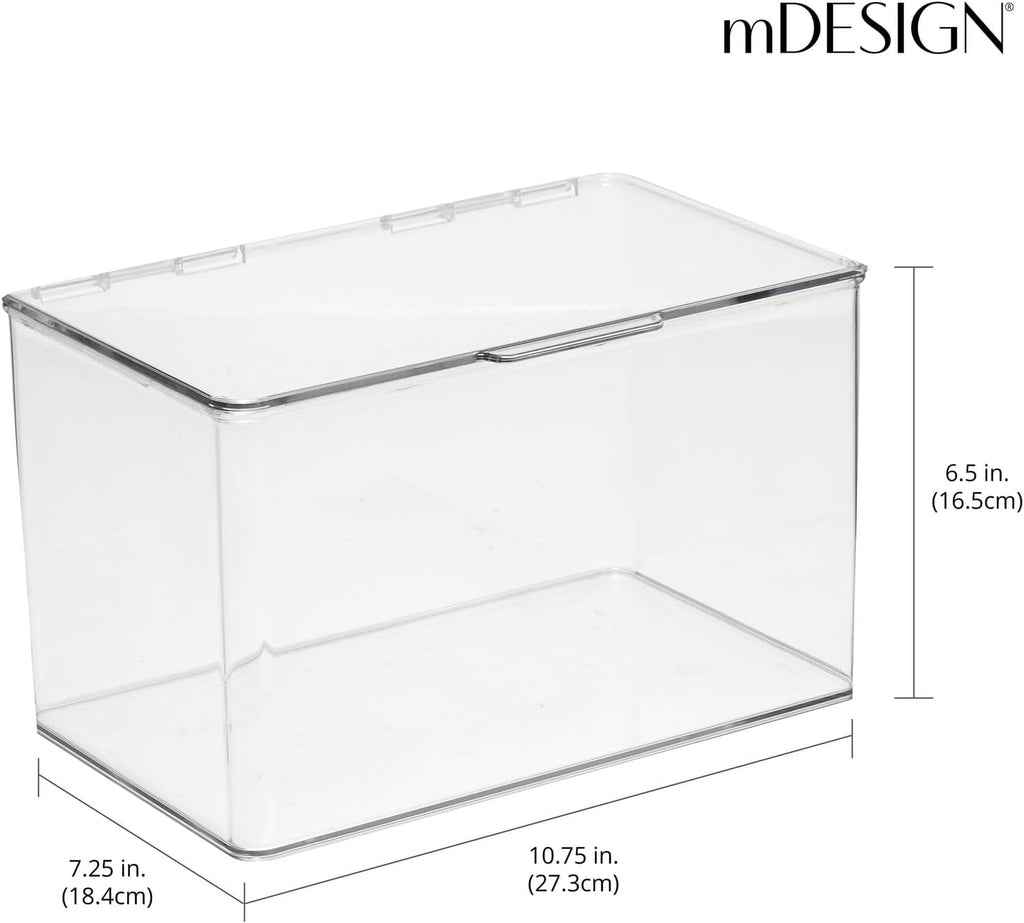 mDesign Set of 2 Storage Boxes with Lids – Stackable Plastic Storage Boxes for Nursery – Practical Plastic Toy Box Set – Clear