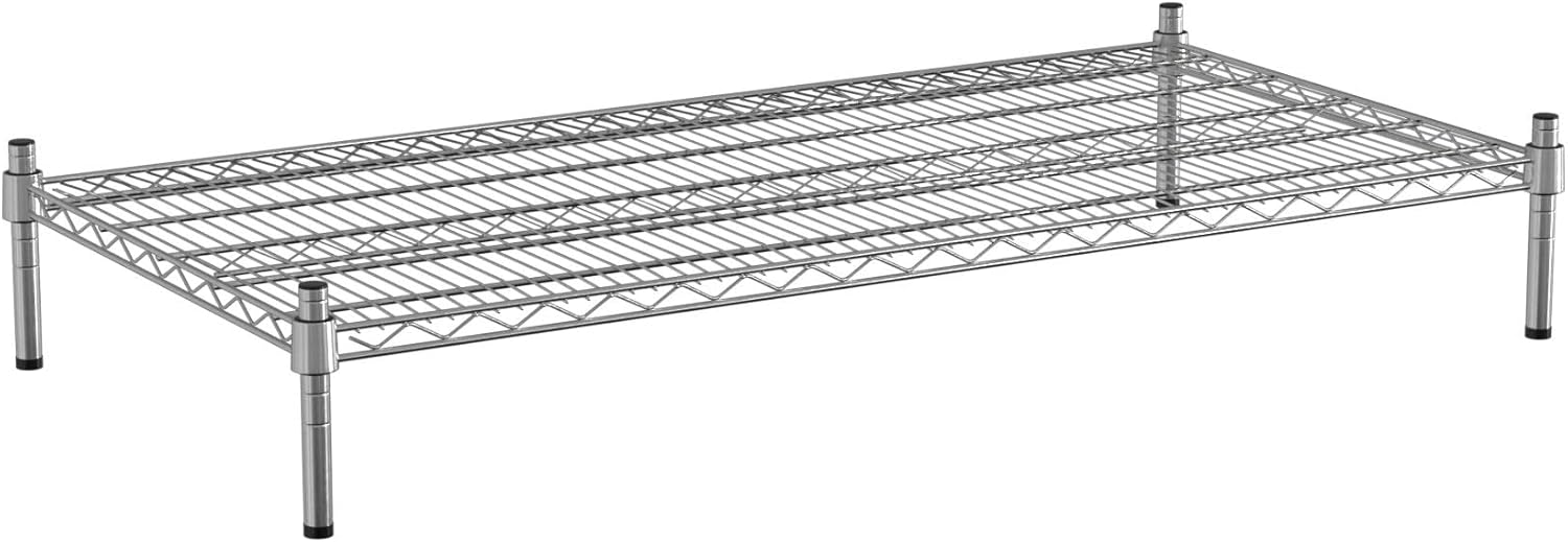 24" x 48" NSF Chrome Wire Stationary Dunnage Storage Rack with 8" Posts, Ideal for Commercial Kitchen, Home, Garage, Warehouse, Shelters
