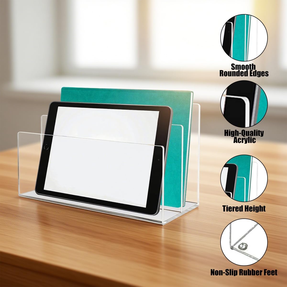 1 Pcs Acrylic Mile Sorter for Desk, 2 Upright Compartments Desk Mail Organizer, Acrylic Mail File Organizer Sorters for Envelope Paper Document, Clear Files Sorter for Office Home, Vertical