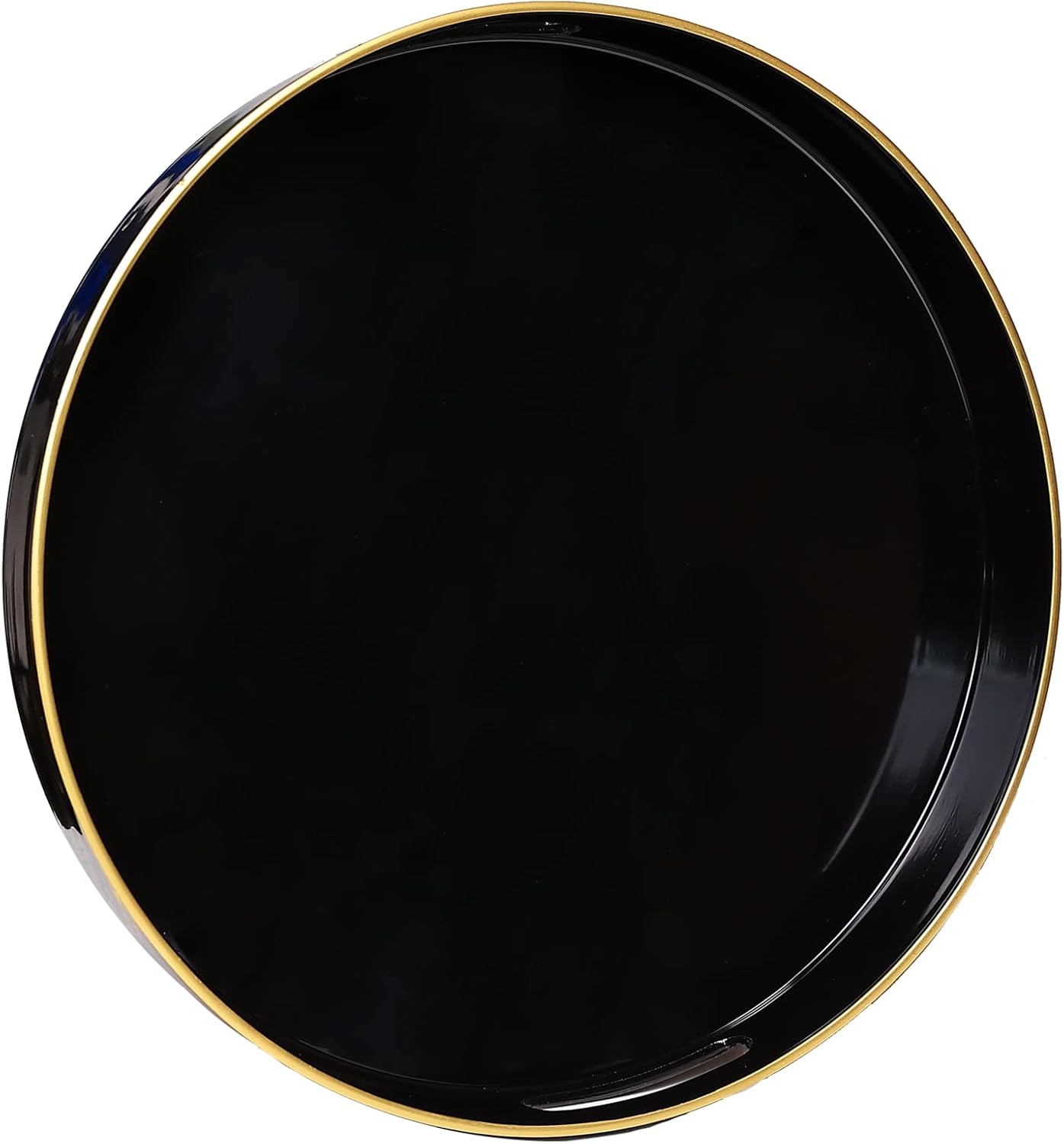 Spsyrine Round Black Decorative Tray, 13" Plastic Serving Table Tray with Handles for Breakfast, Round Modern Ottoman Tray for Coffee Table, Bathroom, Kitchen, Living Room