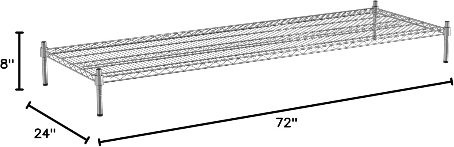 24" x 72" NSF Chrome Wire Stationary Dunnage Storage Rack with 8" Posts, Ideal for Commercial Kitchen, Home, Garage, Warehouse, Shelters