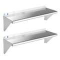 ROCKPOINT Stainless Steel Shelf 12 x 36 Inches 300lb, 2 Pack NSF Commercial Wall Mount Floating Shelving with Backsplash for Restaurant, Kitchen, Home and Hotel, Silver