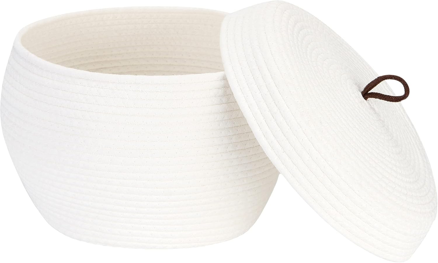 Sea Team Round Cotton Rope Storage Basket with Lid, Decorative Woven Storage Bin, Pot, Caddy, Organizer, Container for Snacks, Towels, Plants, 13 x 9 Inches (Large, White)