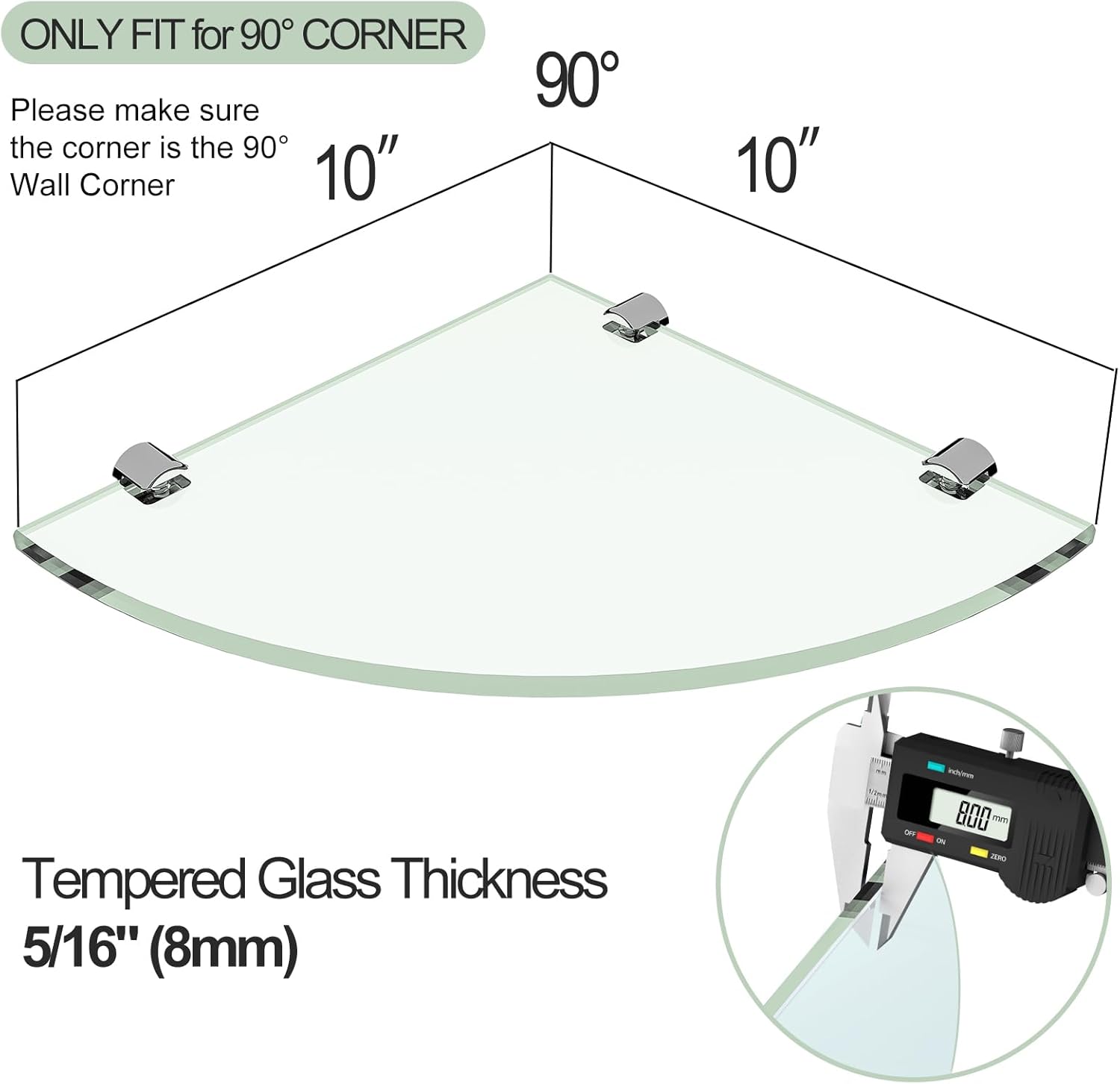 2-Pack Glass Corner Shower Shelves,Wall Shelf Bathroom for Storage,5/16" Tempered Glass,Shower Caddy Organizer,Shelf Holder for Wall Corner, Bathroom, Living Room