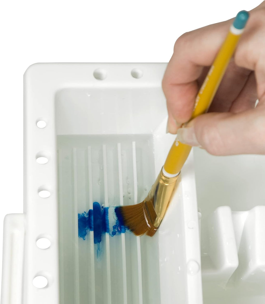 Creative Mark Brush Basin - All In One Unit for Storage, Shaping, Cleaning, and Soaking - 6.5 x 6.5 x 3.5 With Lid