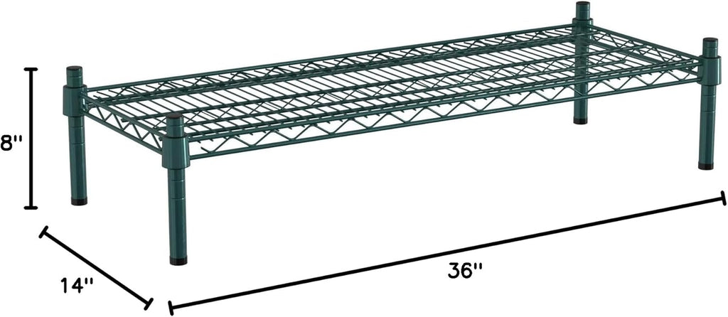 14" x 36" NSF Green Wire Stationary Dunnage Storage Rack with 8" Posts Ideal for Commercial Kitchen Home Garage Warehouse Shelters