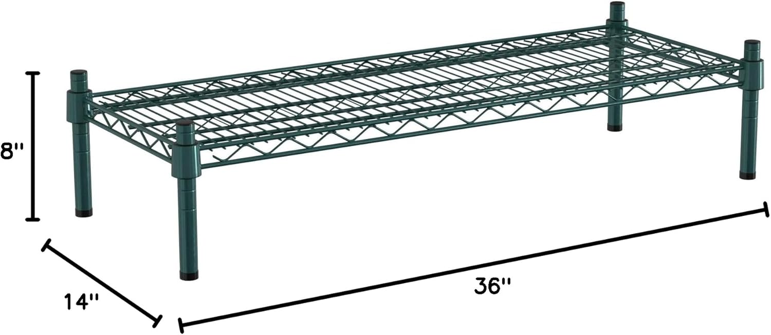14" x 36" NSF Green Wire Stationary Dunnage Storage Rack with 8" Posts Ideal for Commercial Kitchen Home Garage Warehouse Shelters