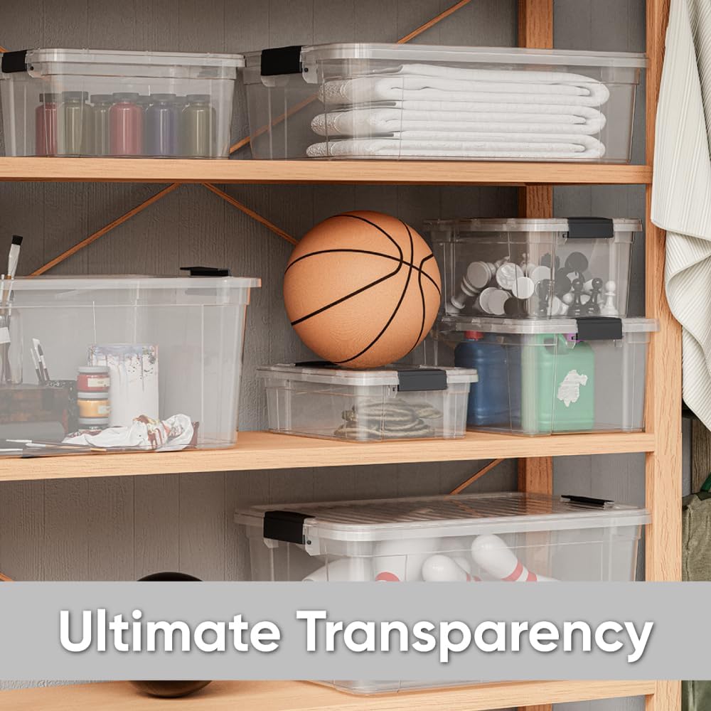 Superio Storage Bins with Lids, Clear Plastic Containers for Organizing, Stackable Totes, BPA Free, Odor Free, Organizer Boxes for Home, and Dorm (6 Pack, 22.75 Qt)