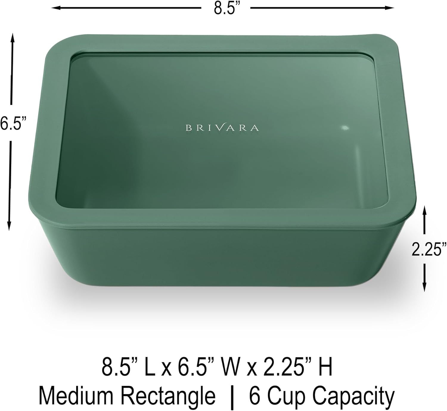 Ceramic Coated Glass Food Storage Container | No PTFE, PFOA, PFAS, and BPA | Reusable Non Toxic Meal Prep Container with Glass Lid | Easy To Store | 6 Cup Rectangle [Pine]