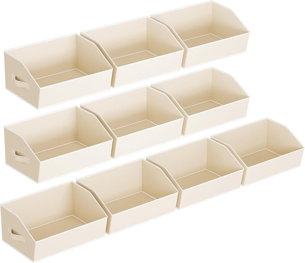 Clothes Organizers and Storage - Fabric Cube Bins with Handles, Storage Baskets for Shelves, Trapezoid Collapsible Boxes for Home, Dorm, Office, 10 Pack, Beige