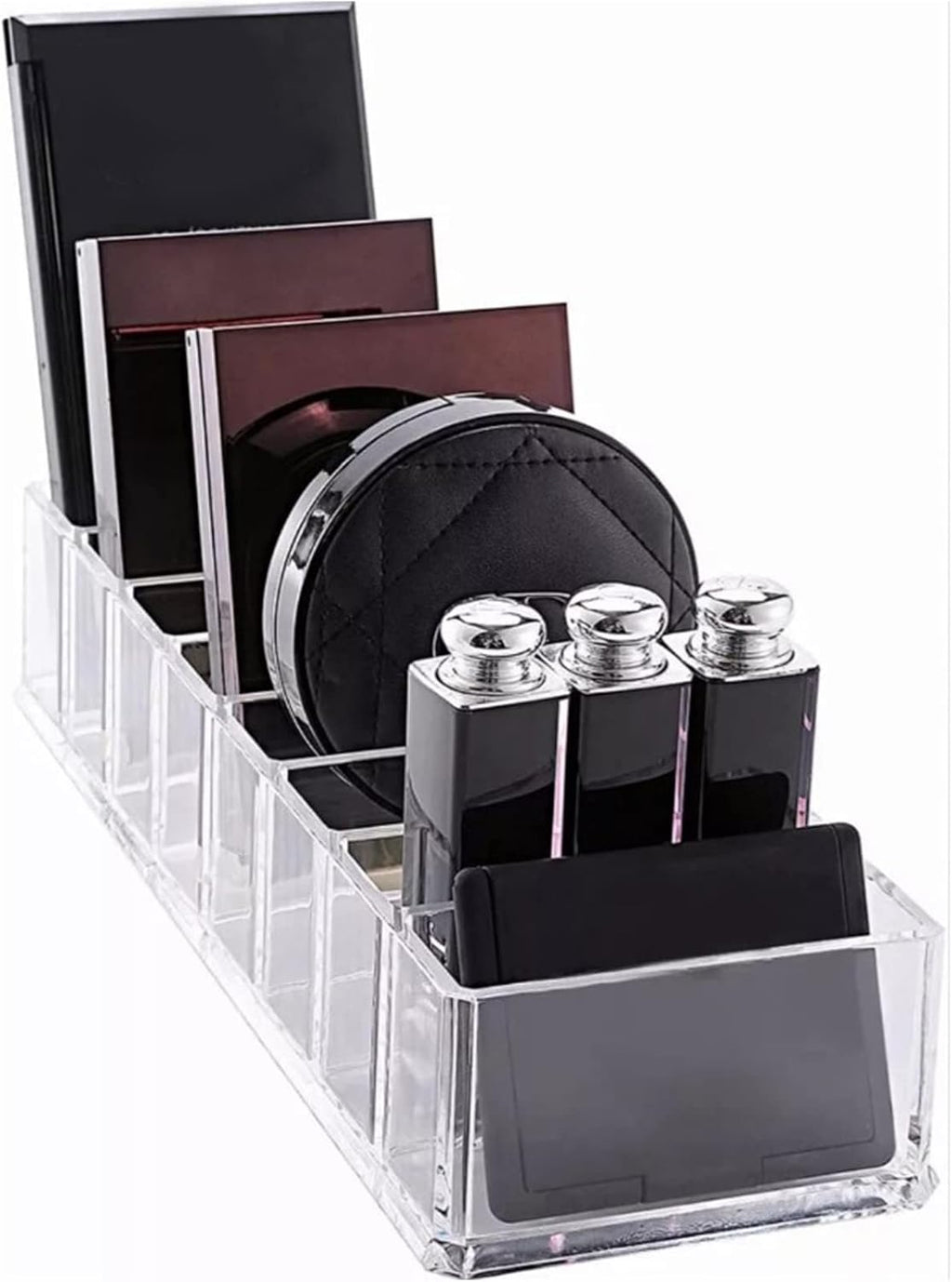 Clear Acrylic Makeup Stand with 8 Compartments Eyeshadow Palette Organizer Cosmetic Display Holder