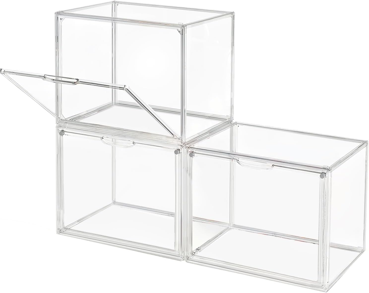 Clear Stackable Plastic Storage Bins with Magnetic Lid, Dustproof Book & Cosmetic Display Cases, Large Figures Collectibles Showcase, Shoe Box, Protection Organizer (Clear-L-3 Pack)