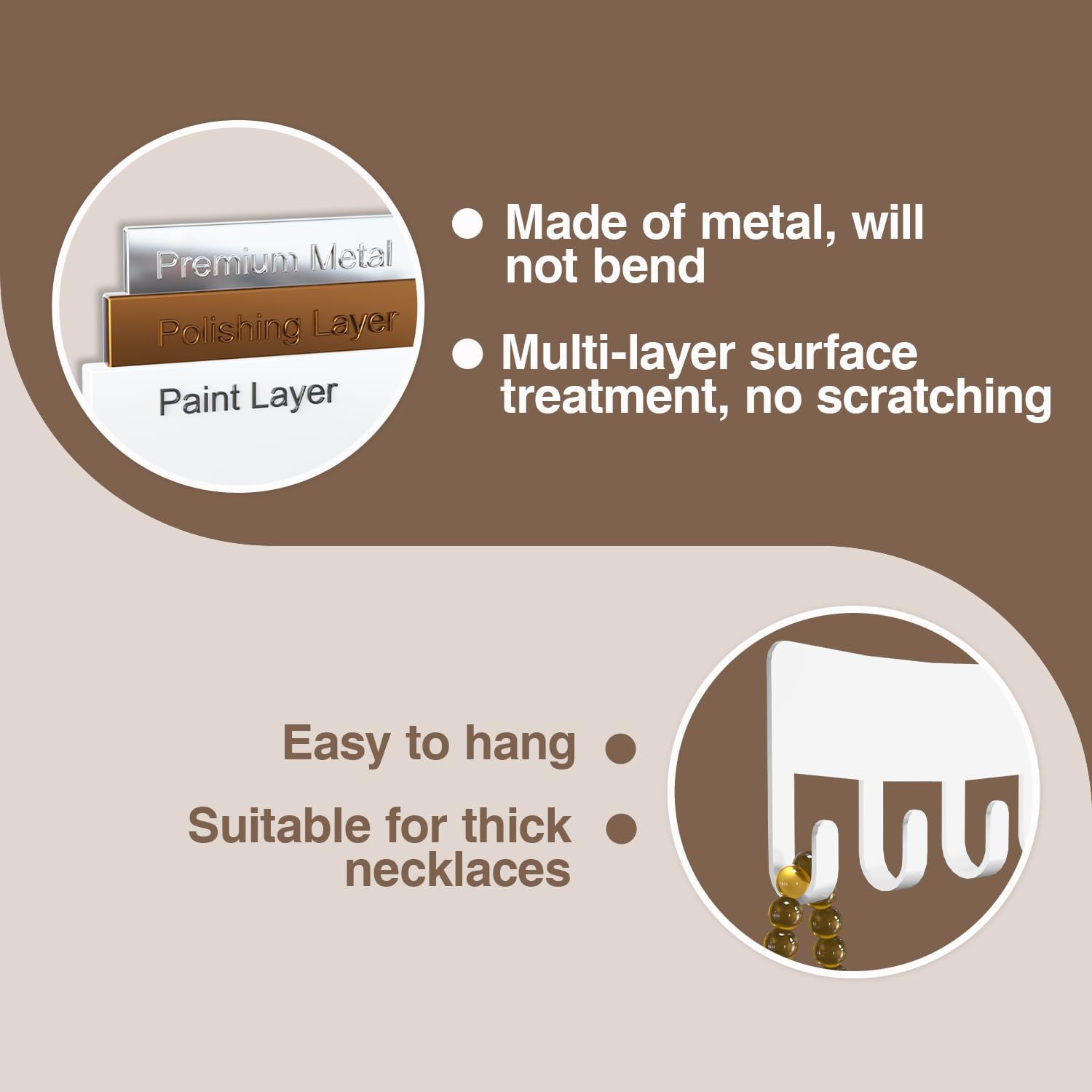 Wall Necklace Organizer Holder: Wall Mounted Jewelry Hanging Storage Necklaces Display Hanger White