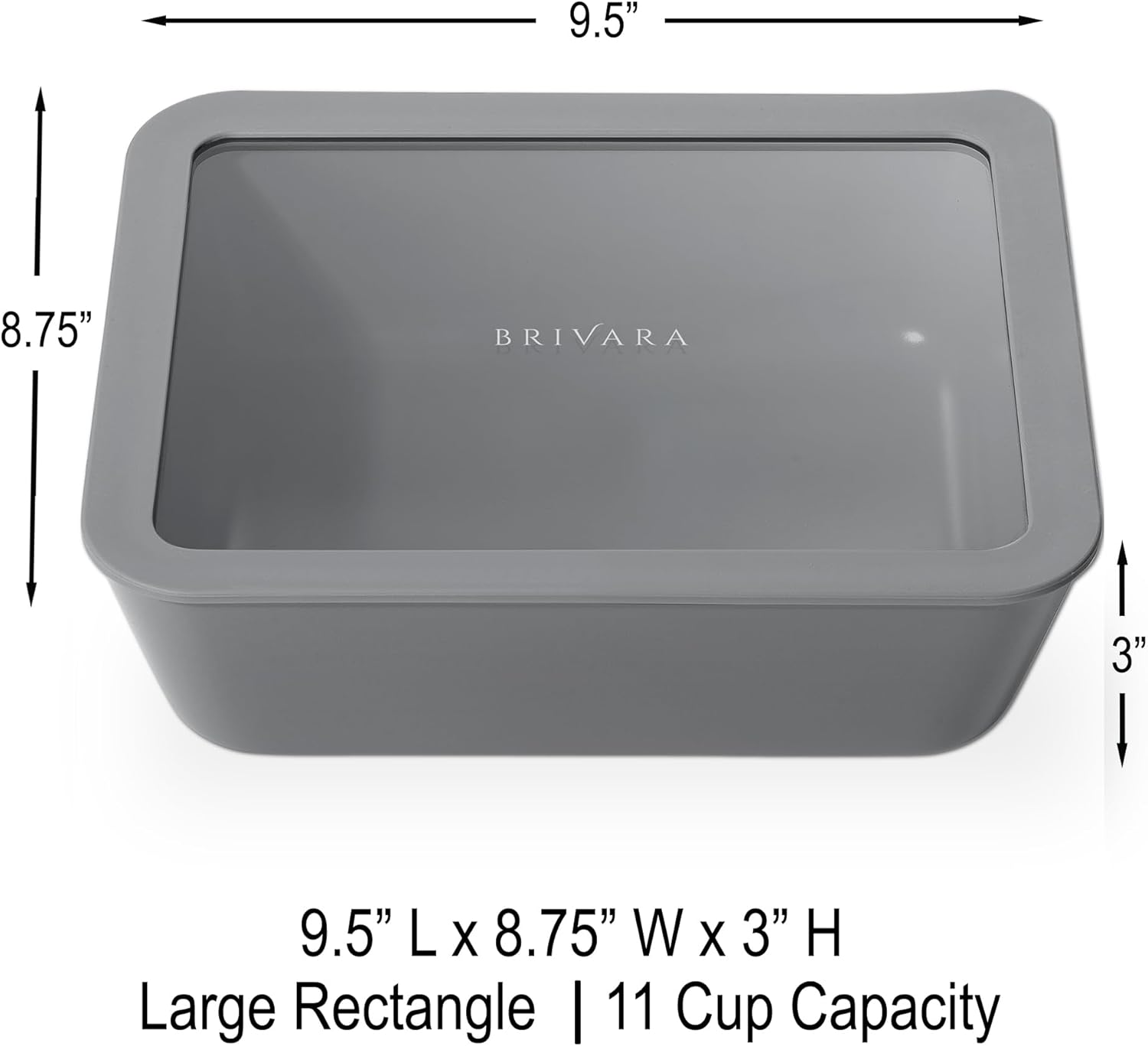 Ceramic Coated Glass Food Storage Container | No PTFE, PFOA, PFAS, and BPA | Reusable Non Toxic Meal Prep Container with Glass Lid | Easy To Store | 11 Cup Rectangle [Smoke]