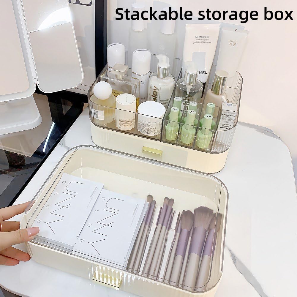 Makeup Organizer with Drawers Stackable Skincare Cosmetic Makeup organization for vanit Bathroom Desk Countertop (Cream)