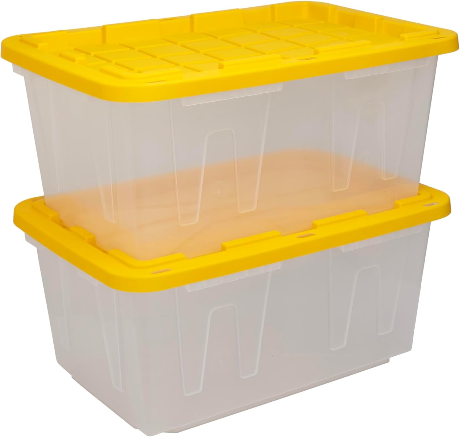 CX BLACK & YELLOW, 27-Gallon Heavy Duty Clear Storage Container & Snap-Tight Lid, Clear & Yellow (14.3H x 20.6W x 30.6D), Weather-Resistant, Stackable, See-Through Organization Tote [2 Pack]