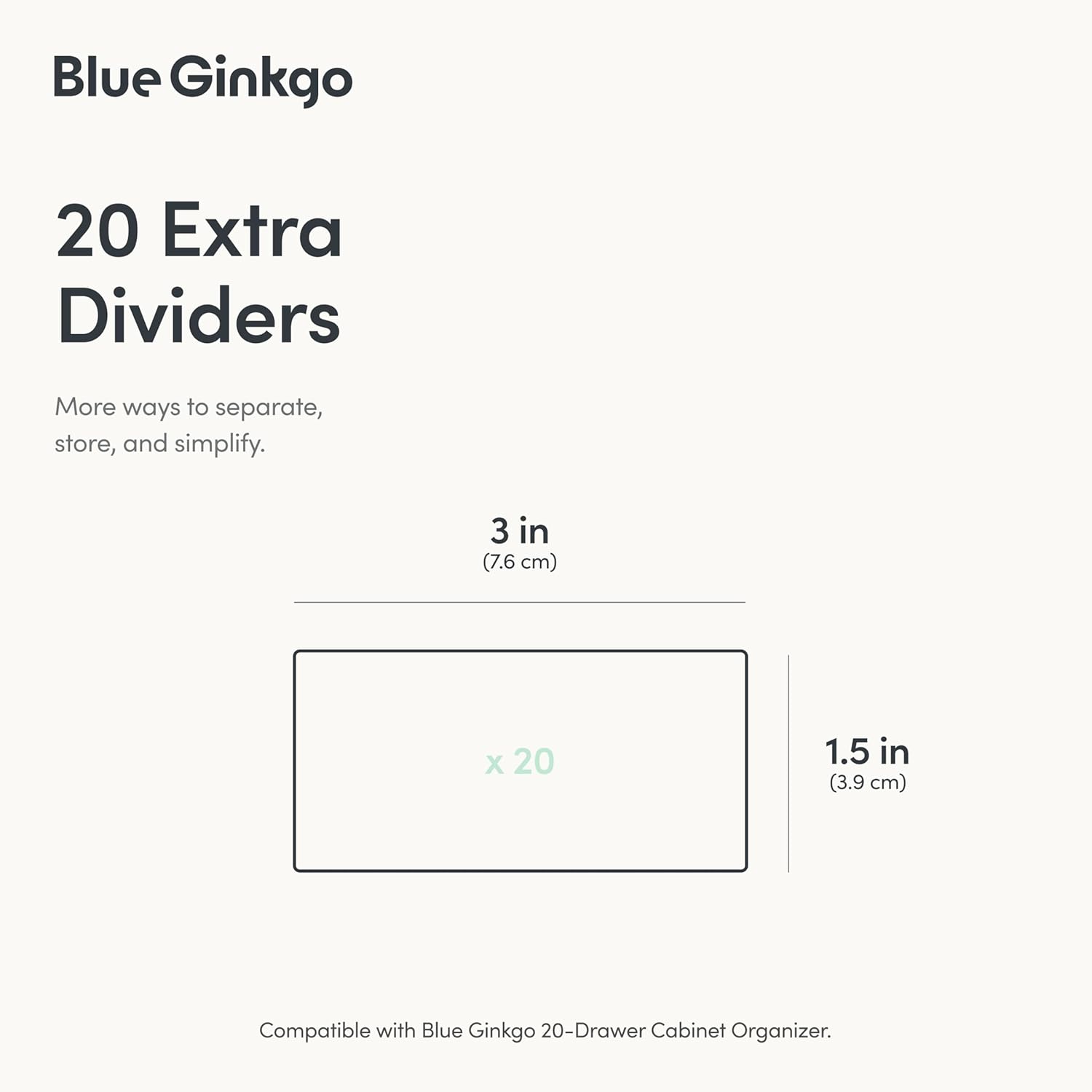 BLUE GINKGO 20 Dividers - Compatible with Small 20-Drawer Storage Cabinet (20-Pack) - Clear