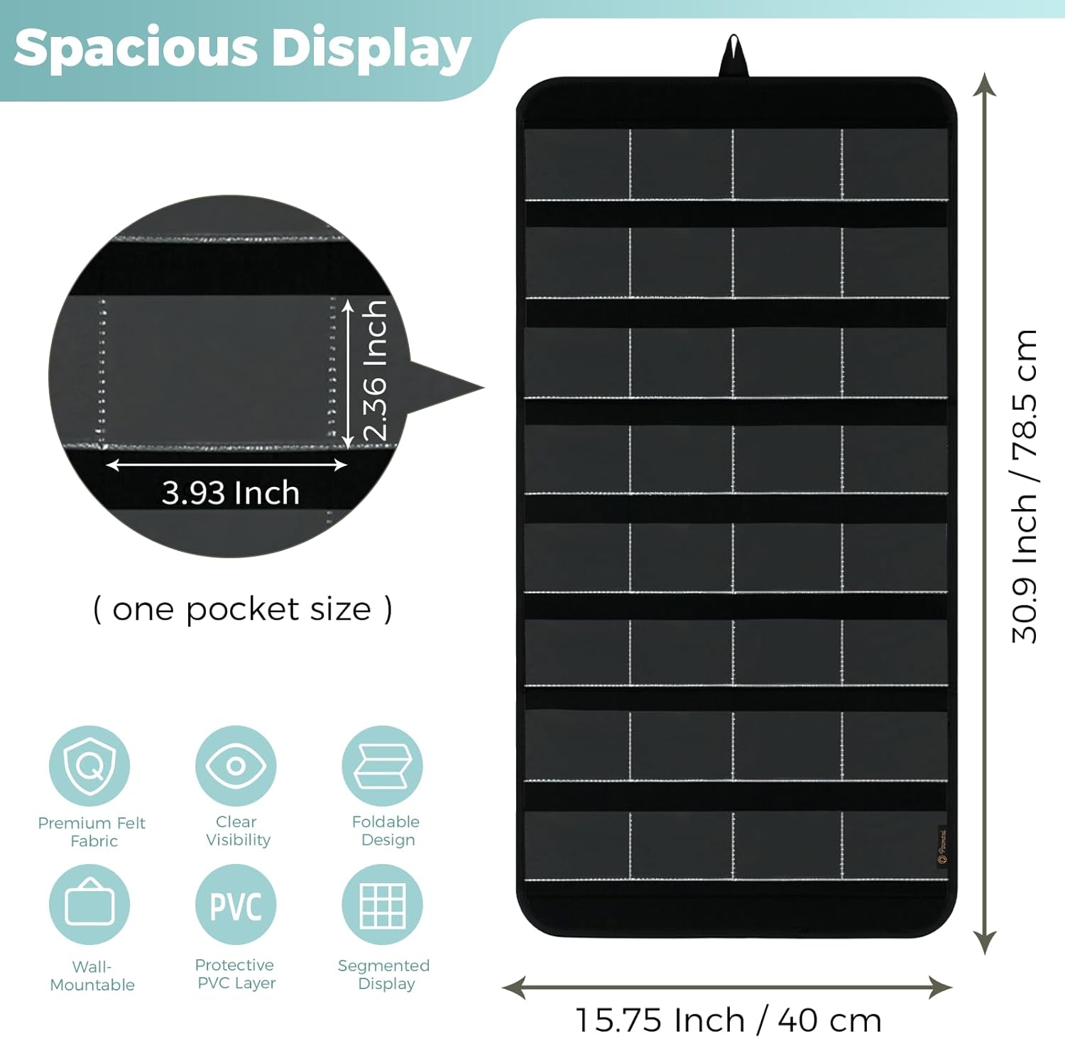 PACMAXI Hanging Badge Button Pin Organizer Display Storage Stand, Enamel Mini Button Pins Display Holder, Hold Up To 32 Pins. (Black-32 Pockets)