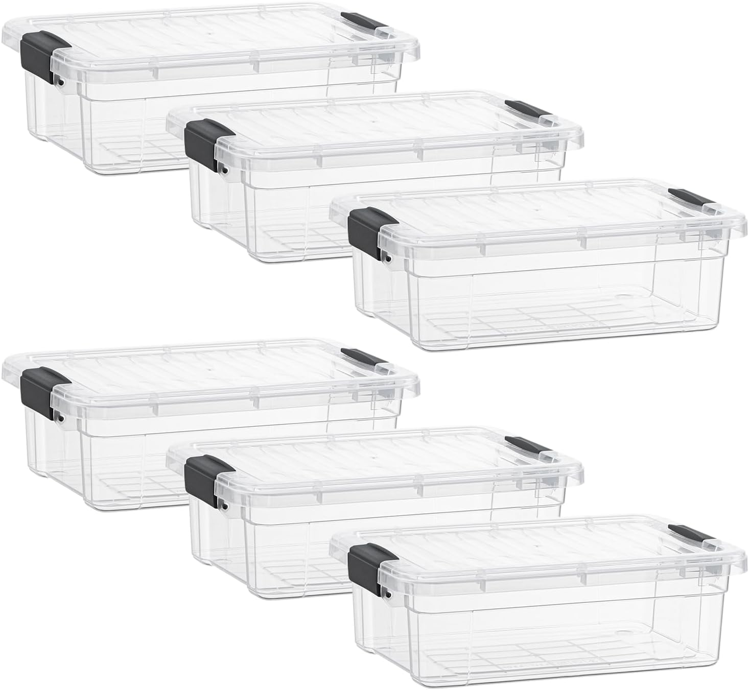 Superio Clear Storage Boxes with Lids, 1.27 Quart Plastic Container Bins for Organizing, Stackable Crates, BPA Free, Non Toxic, Odor Free, Organizers for Home, Office and Dorm, 6 Pack