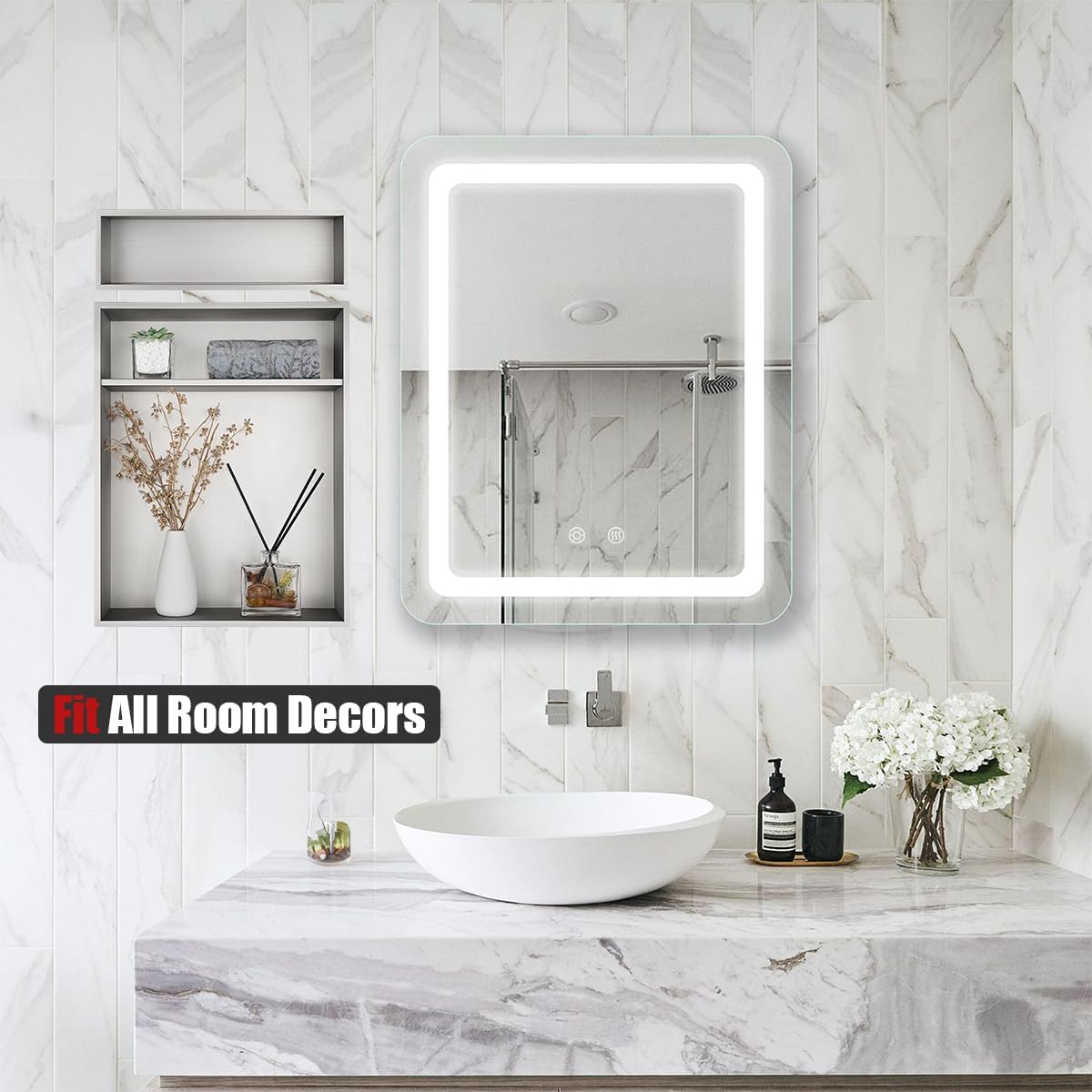 JQK Shower Niche No Tile Need, 18"×14" Brushed Nickel Bathroom Insert Shelf 2 Layer, 304 Stainless Steel Recessed Shower Caddy Organizer Storage, SNL1814D-BN