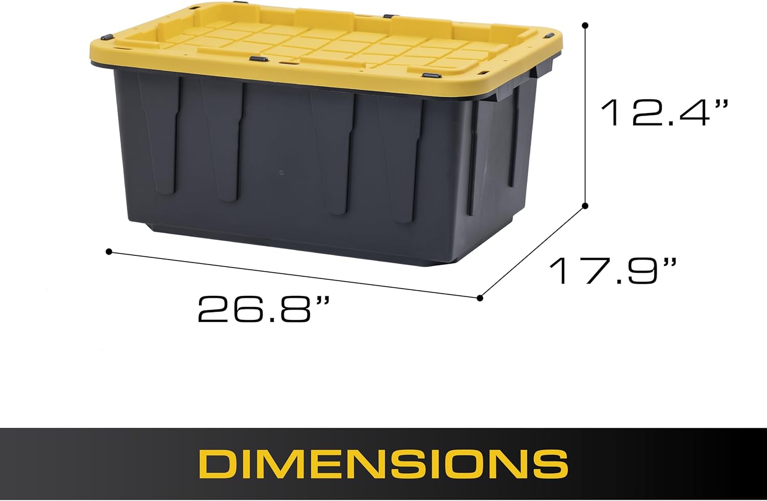BLACK & YELLOW, 17-Gallon Heavy Duty Tough Storage Container & Snap-Tight Lid, (12.5H x 18W x 26.9D), Weather-Resistant Design and Stackable Organization Tote [4 Pack]