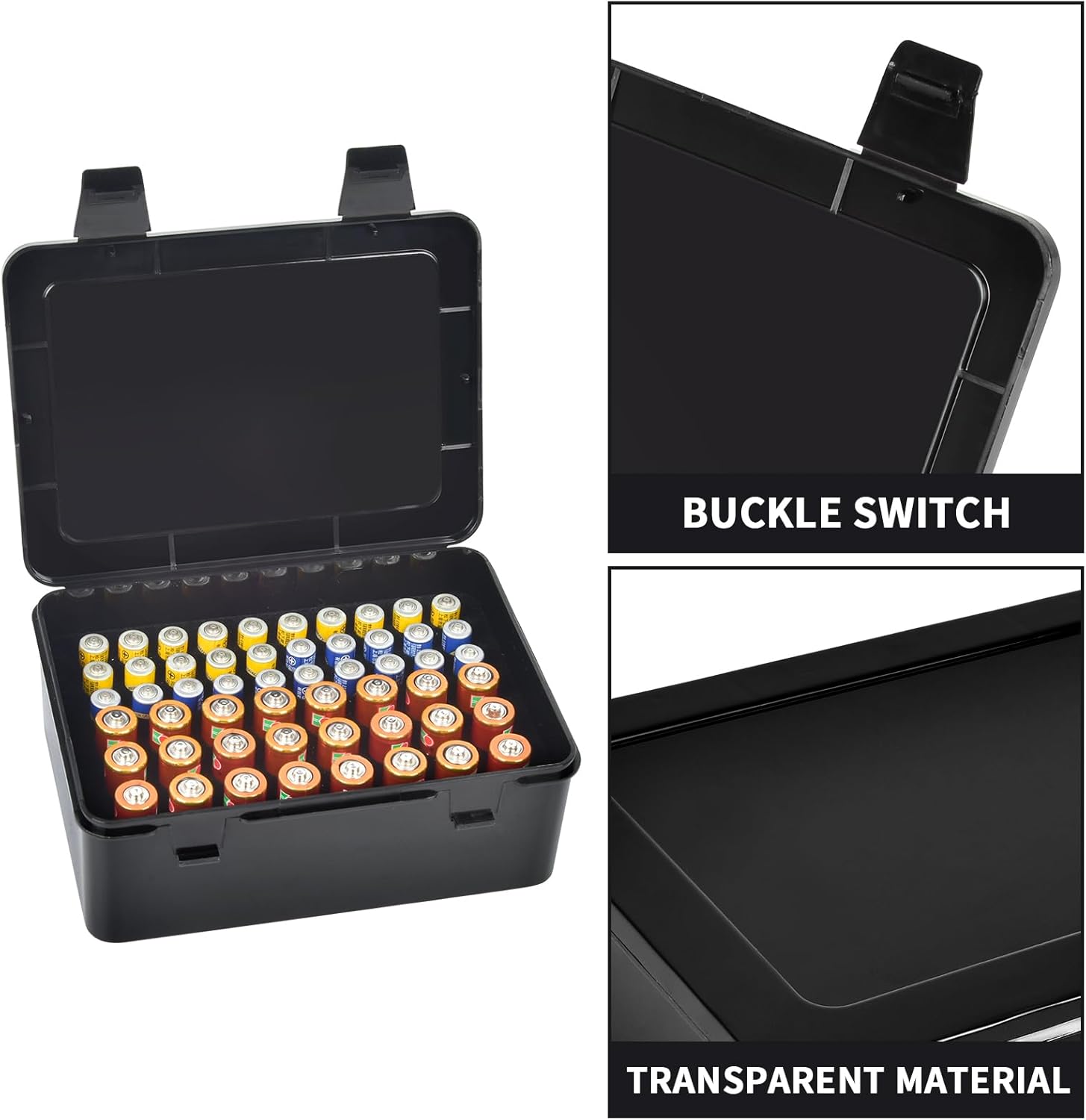 ALCYON Battery Organizer Storage Box, Garage Case Holder for 24* AA, 30* AAA Batteries (Bag Not Include Batteries Pack)-Black