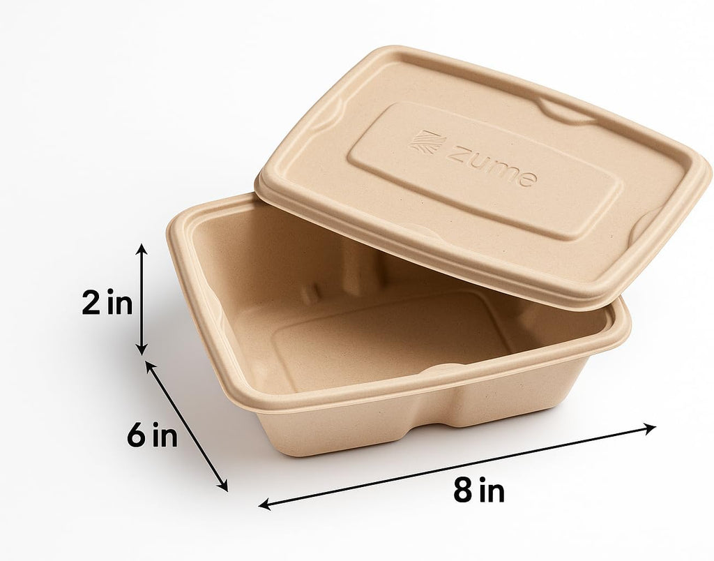 100 Pack 750ml Compostable Food Containers with Lids | Leak-Proof | Microwave & Freezer Safe | Eco-Friendly Meal Prep & Takeout Boxes