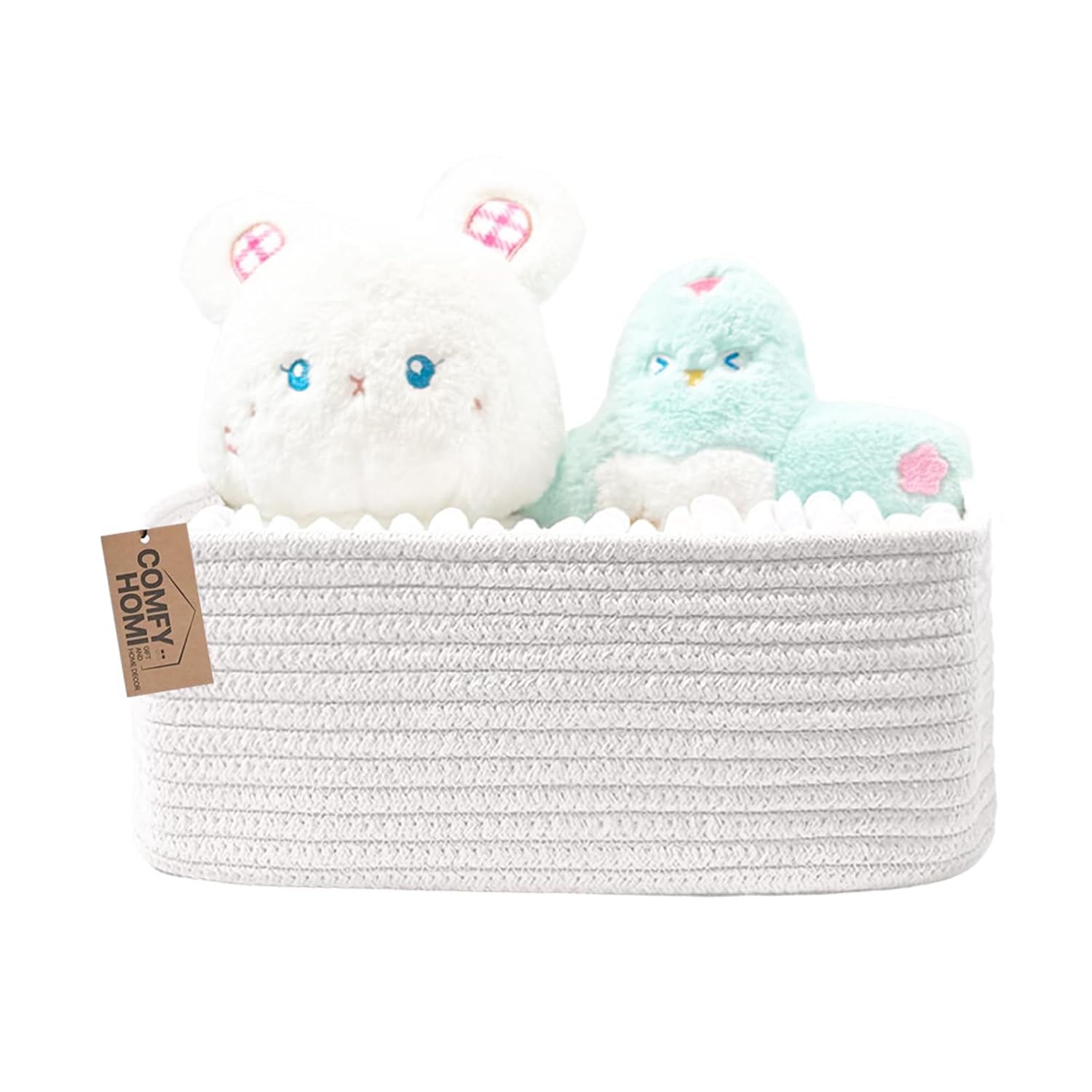 COMFY-HOMI 11.5"x7.5"x4.7" Storage Baskets for Organizing | Cotton Rope Woven Basket | Toy Storage Bin Box | Basket for Shelves, Closet Organizer Bin, Decorative Closet Shelf, 1 Pack all white