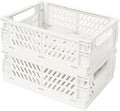 Small Pastel Plastic Storage Bins 2Pcs Foldable Pastel Crates Plastic Basket Colorful Storage Containers Baskets for Classroom Kitchen Office Bedroom Desktop Home Decor (White 9.8" x 6.5" x 3.8")