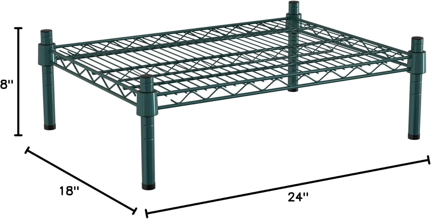 18" x 24" NSF Green Wire Stationary Dunnage Storage Rack with 8" Posts Ideal for Commercial Kitchen Home Garage Warehouse Shelters
