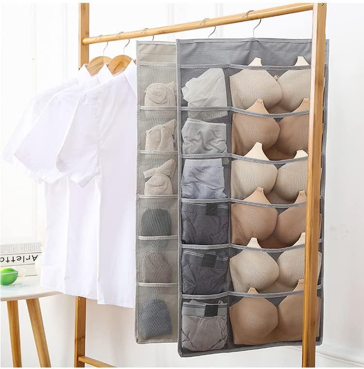 (Set of 2, 4 pockets with different layouts on each side) Double-sided storage hangers, bra storage, closet organization, underwear storage, space-saving, lightweight and durable (24+36pockets)