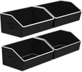 Storage Baskets for Shelves - Trapezoid Cube Storage Organizer Bins, Decorative Storage Baskets with Handles, Large Shelves Organizer for Home, Office, Dorm, Black, 4 Pack